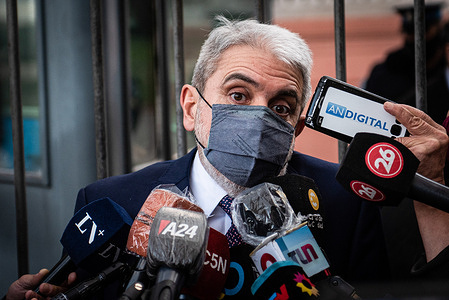 Argentina's Security minister Anibal Fernandez speaks to the press after taking an oath.
After the Political Crisis of the Government of Alberto Fernandez in Argentina, ministers and officials were present at the swearing-in of the new Ministers held at the Government House in Buenos Aires, Argentina.