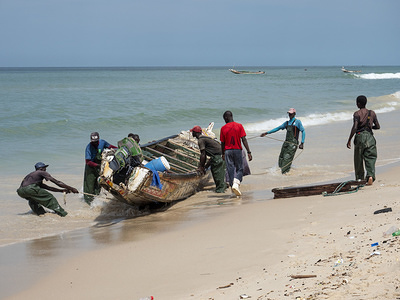 Fishermen drag their boat on the shores of the ocean at the fishermen quarter Guet Ndar in Saint Louis.
Saint Louis in Senegal is one of the places on Earth the most affected by the climate change. Because of rising of the ocean level, thousands of people were forced to leave their homes.