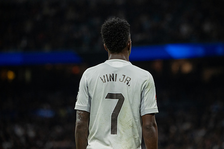 Vinícius Jr. of Real Madrid seen during the EA SPORTS La Liga 2025-2026 match between Real Madrid and Real Sociedad, played at the Santiago Bernabéu Stadium. Final score: Real Madrid 4 - 1 Real Sociedad.