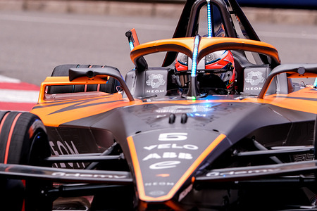 Taylor Barnard (5) of NEOM McLaren Formula E Team on track during qualifying of the Monaco E-Prix, Round 6 of the 2025 FIA Formula E World Championship at Circuit de Monaco.