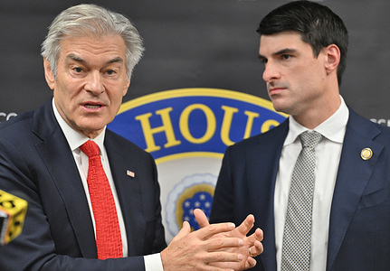 Dr. Mehmet Oz, administrator of the U.S. Centers for Medicare and Medicaid, speaks at a press conference with Rep. Rob Bresnahan, R-PA., after a roundtable discussion with doctors and representatives of rural communities near Scranton at the Commonwealth Medical Center in Scranton.
