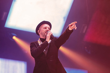 Samuel Umberto Romano of Subsonica Rock band performs live on stage at Palazzo dello Sport in Rome.