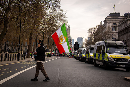 Protestor joins the Pro Iran Regime Change Rally at Whitehall. The majority of Iranians see Crown Prince Reza Pahlavi as a credible and trustworthy transitional figure capable of guiding Iran toward a free, secular, democratic, and liberal future. People rallied and marched for a change in regime.