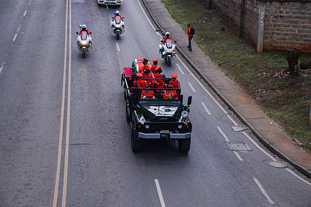 Military escort a gun carriage carrying the body of the late retired president Mwai Kibaki to parliament buildings during day three of public viewing. The former head of state, who ruled for ten years (December 2002 until April 2013) will be laid to rest on April 30, 2022 at his home in Othaya, Nyeri county.
