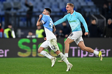Danilo Cataldi (L) and Gustav Isaksen (R) of Lazio seen in action during the Serie A match between SS Lazio and Genoa at Stadio Olimpico. Final score; SS Lazio 3 - 2 Genoa.