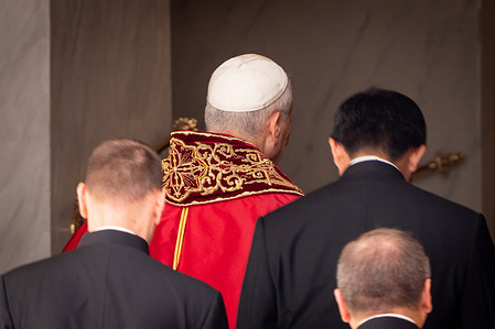 Pope Leo XIV leaves St. Damasus Courtyard after the state visit.