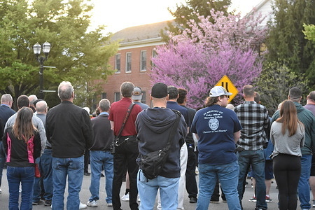 Attendees gather during the ceremony. The Police Department and PBA host the 2023 Remembrance Ceremony for Fair Lawn Police Officer Mary Ann Collura, who lost her life in the line of duty, 20 years ago in April. The ceremony was held at the Officer Collura Memorial Statue on Monday, April 17, 2023 at 7 p.m. Eastern Time in Fair Lawn, New Jersey, United States.