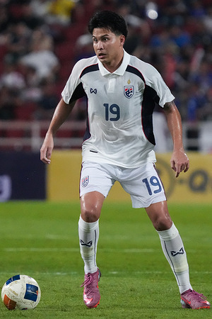 Thitiphan Puangjan of Thailand seen in action during the Asian Cup 2027 Qualifiers Group D Match between Thailand and Chinese Taipei at Rajamangala National stadium. Final score; Thailand 2 : 0 Chinese Taipei.
