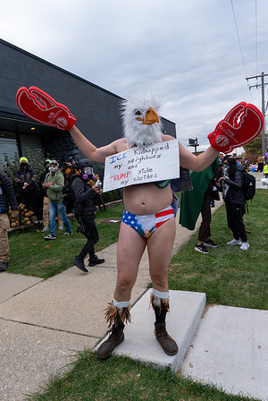 People demonstrate in front of the Broadview Immigration Detention Facility. A lawsuit filed October 30, 2025 alleges inhumane, degrading, and humiliating conditions in the facility with a lack of food, water, access to hygiene and medical care, or places to sleep.