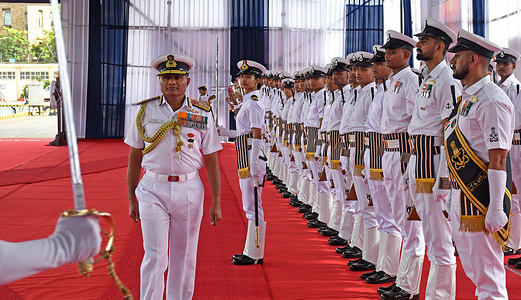 Chief of the Naval Staff (CNS), Admiral Krishna Swaminathan (L) arrives for the commissioning ceremony of INS Nipun at the Naval Dockyard. INS Nipun, the second of the Diving Support Vessel (DSV) is constructed by Hindustan Shipyard Ltd, Visakhapatnam. The induction of Nipun represents a significant enhancement in the Indian Navy's deep-sea diving, underwater intervention, and submarine rescue capabilities and herald the beginning of a new chapter in the ship's journey from construction to operational service. Nipun represents a significant milestone in India's pursuit of self-reliance in defence shipbuilding.
