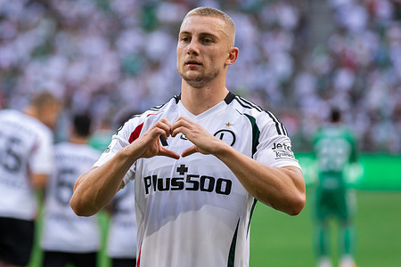 Blaz Kramer of Legia celebrates a goal during the Polish PKO Bank Polski Ekstraklasa League match between Legia Warszawa and Radomiak Radom at Marshal Jozef Pilsudski Legia Warsaw Municipal Stadium. Final score; Legia Warszawa 4:1 Radomiak Radom.
