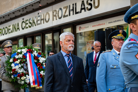 President Petr Pavel seen during a ceremony to commemorate the 58th anniversary of the Soviet and Warsaw Pact invasion in front of the Czech Radio building. Czechs and Slovaks commemorate the 58th anniversary of the Soviet and Warsaw Pact invasion of Czechoslovakia which started on 21st August 1968. The Soviet army occupied Czechoslovakia until 1990.