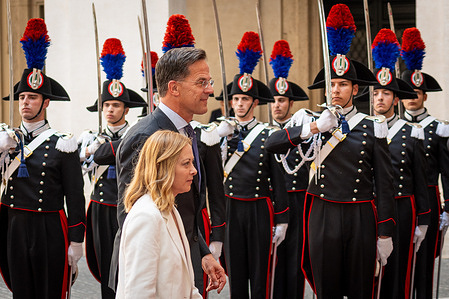 Italian Prime Minister, Giorgia Meloni receives the NATO Secretary General, Mark Rutte at Palazzo Chigi.