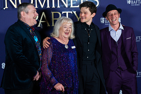 (L-R) John Davidson, Dottie Achenbach, Robert Aramayo and Murray Gladstone attend the Nominees' Party for the EE BAFTA Film Awards 2026 at the National Portrait Gallery.