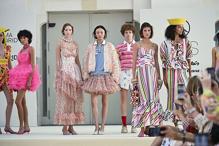 A model parades with Celia B design during the Mercedes Benz Fashion Week Madrid at Cibeles Palace in Madrid.