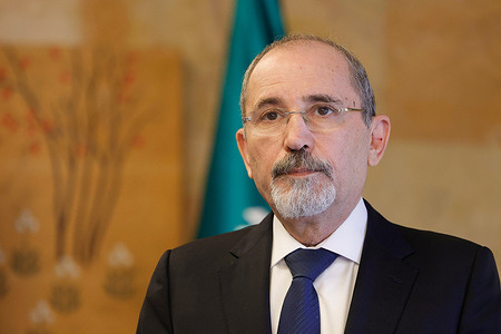 Jordan’s Minister of Foreign Affairs Ayman Safadi attends a press conference after a meeting of foreign ministers of Bahrain, Egypt, Jordan, Saudi Arabia and Qatar in Brdo pri Kranju. The meeting hosted by the Slovenian Foreign Minister focused on finding solutions to supporting a peace process in the Middle East and improving access to humanitarian aid in Gaza and the West Bank.