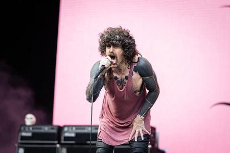 Davey Havok, lead singer of the AFI band performs during the Rock en Seine music festival. The north-american rock band AFI perform during the fourth day of the Rock en Seine 2026 music festival.