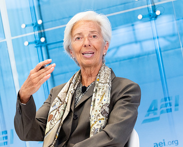 International Monetary Fund Managing Director Christine Lagarde speaks at the American Enterprise Institute in Washington, DC.