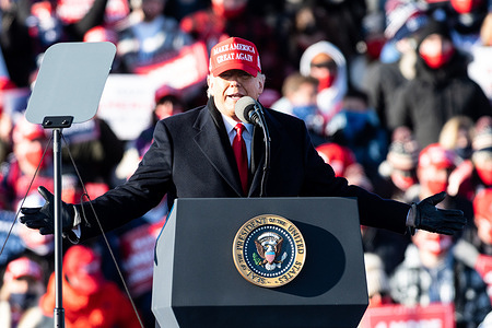 President Donald Trump speaks at a rally for his reelection at Wilkes-Barre Scranton International Airport.