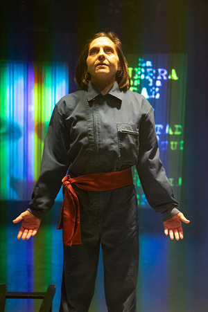 Cristina Arranz performs during the presentation of the play 1984 by George Orwell at the Fernan Gomez Theatre in Madrid.