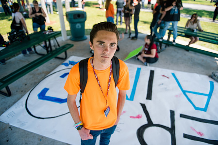 David Hogg, one of the leaders behind the Never Again movement, and March for Our Lives, walks out of Marjory Stoneman Douglas in honor of the 19th anniversary of Columbine, and to continue his fight for gun reform.