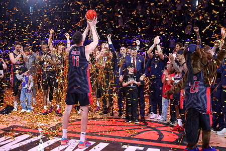 Award ceremony after the team match after the Final Four WINLINE Basket Cup, final, basketball match between CSKA Moscow and UNICS Kazan at "kck Arena". Final score; CSKA Moscow 73:62 UNICS Kazan.