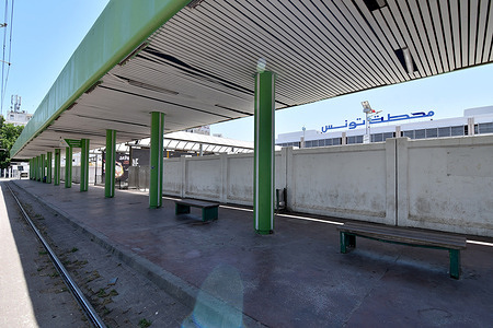 A metro station entrance remains empty during a general strike announced by the Tunisian General Labour Union (UGTT) workers in Tunisia's public sector, demanding salary raise and better social rights in Tunis.