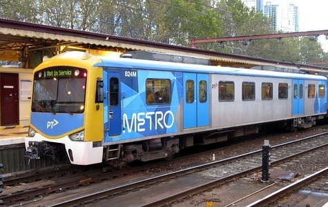 Trains seen at the historic Flinders Street Station in Melbourne, Victoria, Australia.