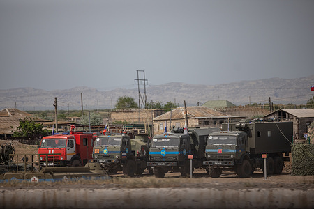 Heavy equipment of Russian peacekeepers at the Goran station is seen following the withdrawal of the troops from the Karabakh region and nearby areas.