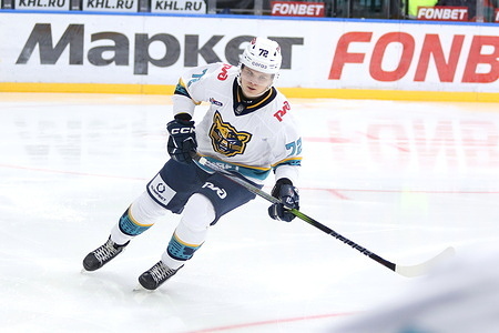 Roman Maximov (72) of Sochi Hockey Club seen in action during the Hockey match, Kontinental Hockey League 2025/2026 between SKA Saint Petersburg and Sochi at the Ice Sports Palace. (Final score; SKA Saint Petersburg 8:1 Sochi).