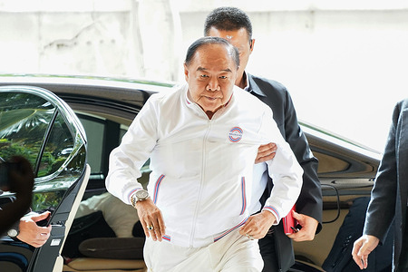 Thailand's Palang Pracharath Party (PPRP) leader Prawit Wongsuwon arrives at the PPRP HQ in Bangkok.