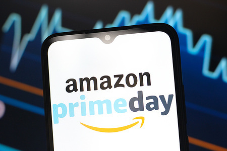 In this photo illustration, the Amazon Prime Day logo is seen displayed on a smartphone screen.