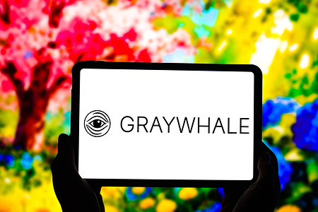 In this photo illustration, Graywhale's logo is displayed on the screen of the tablet.
