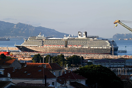 The passenger cruise ship Oosterdam arrives at the French Mediterranean port of Marseille.