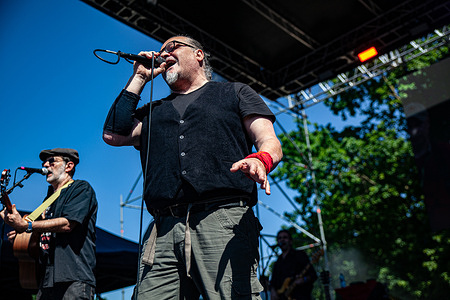 Singer-songwriter Stefano "Cisco" Bellotti performs on stage during the celebration. The 81st Anniversary of the Italian Liberation Day (Festa della Liberazione) on April 25 is national holiday at Casa Cervi, former home of the Cervi family in Gattatico (near Reggio Emilia), symbolic center for the Italian Resistance against Fascism.