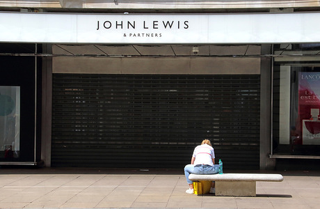 Shuttered entrance to the John Lewis store London's Oxford Street.
Two of UK's biggest High Street retail names, John Lewis and Boots have announced over 5,000 job cuts. Boots has said 4,000 jobs will go, while John Lewis is closing eight of its Department stores with a total of 1,300 jobs likely to be lost.