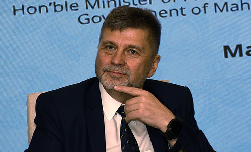 Dr. Oleksandr Polishchuk, Ambassador, Embassy of Ukraine in India is seen during the Ukraine-India comprehensive to strategic partnership event held at the World Trade Center in Mumbai.