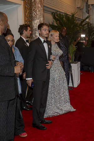New York, United States - 05/05/2025 16:34:12: Pamela Anderson wearing Tory Burch departs the Pierre Hotel for 2025 Met Gala in New York City.