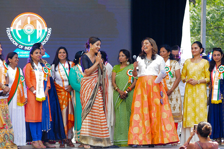 Actress Hina Khan attends the 39th Annual India Day Parade held at the Madison Avenue in New York City.