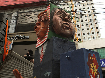 An effigy replica of US President, Donald Trump and the other side of Chinese President Xi Jinping seen during the Labor Day demonstration. Labor and progressive groups marched in Manila, calling for wage increase to mark Labor Day today in the Philippines.
