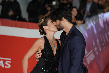 Maria Elena Boschi (L) and Giulio Berruti (R) attend the red carpet for the movie “Berlinguer. La grande ambizione” during the 19th Rome Film Festival at Auditorium Parco Della Musica in Rome.