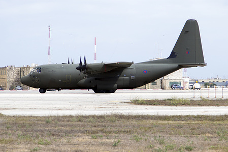 An RAF Lockheed Martin Hercules C.5 from 30 Squadron, RAF Brize Norton, is seen parked at Malta airport. RAF Brize Norton, in Oxfordshire, is the largest RAF Station with approximately 5,800 Service Personnel. The base provides global mobility in support of UK overseas operations.