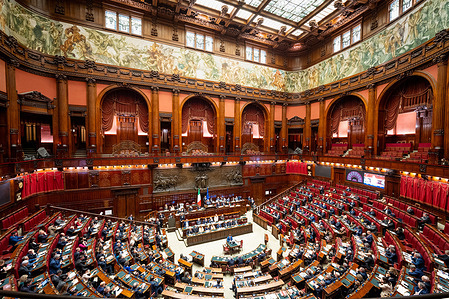 General view of the Chamber of Deputies during the Italian Prime Minister Giorgia Meloni's speech ahead of the upcoming European Council and the Middle East Crisis, at Palazzo Montecitorio.