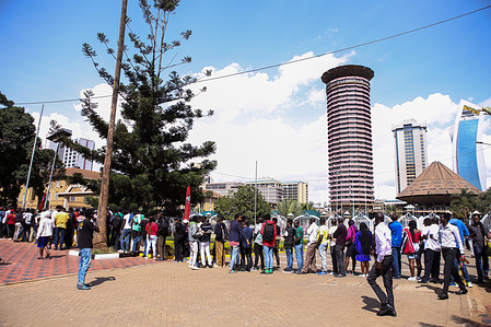 Kenyan soccer fans queue to view the trophy during the FIFA World Cup tour public viewing event at the Kenyatta International Convention Centre. The Worldwide tour of the FIFA world cup trophy will cover at least 22 countries, including Kenya.