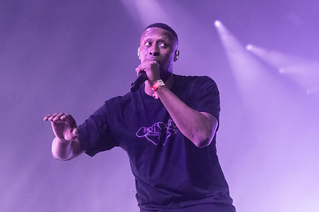 Danish star rapper Noah Carter performs live and closes the Arena at Roskilde Festival 2025. The festival is the largest of its kind in the Nordics with an expected 130,000 participants during the 7 days the festival spans. The camping area opens four days before the festival.