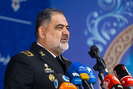Shahram Irani, Commander of the Iranian military Navy speaks during his press conference.
