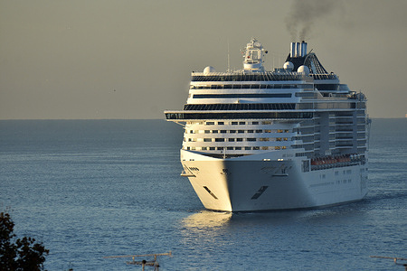 MSC Fantasia cruise ship arrives at the Old Port of Marseille (Vieux-Port de Marseille).