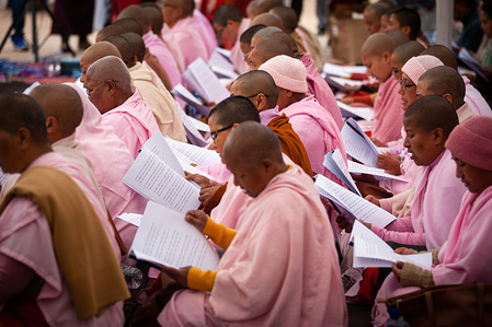 KATHMANDU, NEPAL - MARCH 14, 2020: Buddhist monks attend a mass prayer for the victims of corona virus at Boudhha stupa also known as Boudhanath in Kathmandu.
World Health Organisation (WHO) announced 132,758 people worldwide have been diagnosed with the corona virus (COVID-19) disease.