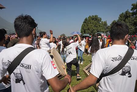 Nepalese Hindu devotees perform traditional dances during the Sikali Jatra' festival.
The Shikali Jatra is celebrated in Khokana by the Hindu villagers for five days instead of the Dashain festival. The festival is celebrated for the goddess Shikali by dancing dressed up as the numerous deities in the Hindu culture.