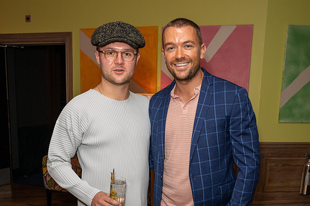 Emrhys Cooper (R) and guest attend the private screening of 'The Shuroo Process' at Soho Hotel.